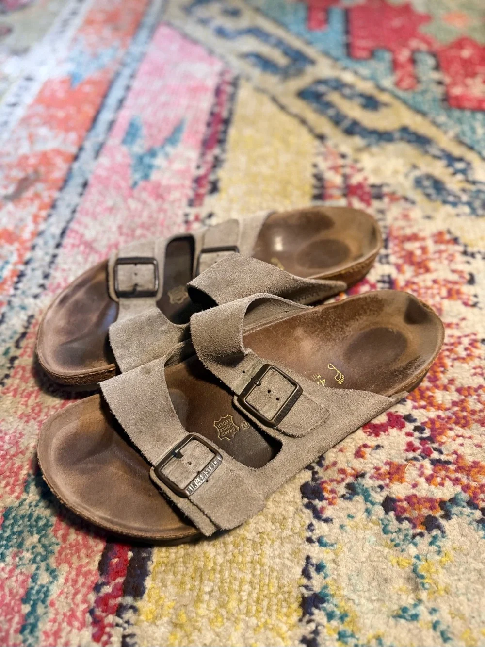 Men’s Suede Double-Buckle Slide Sandals in Taupe M11